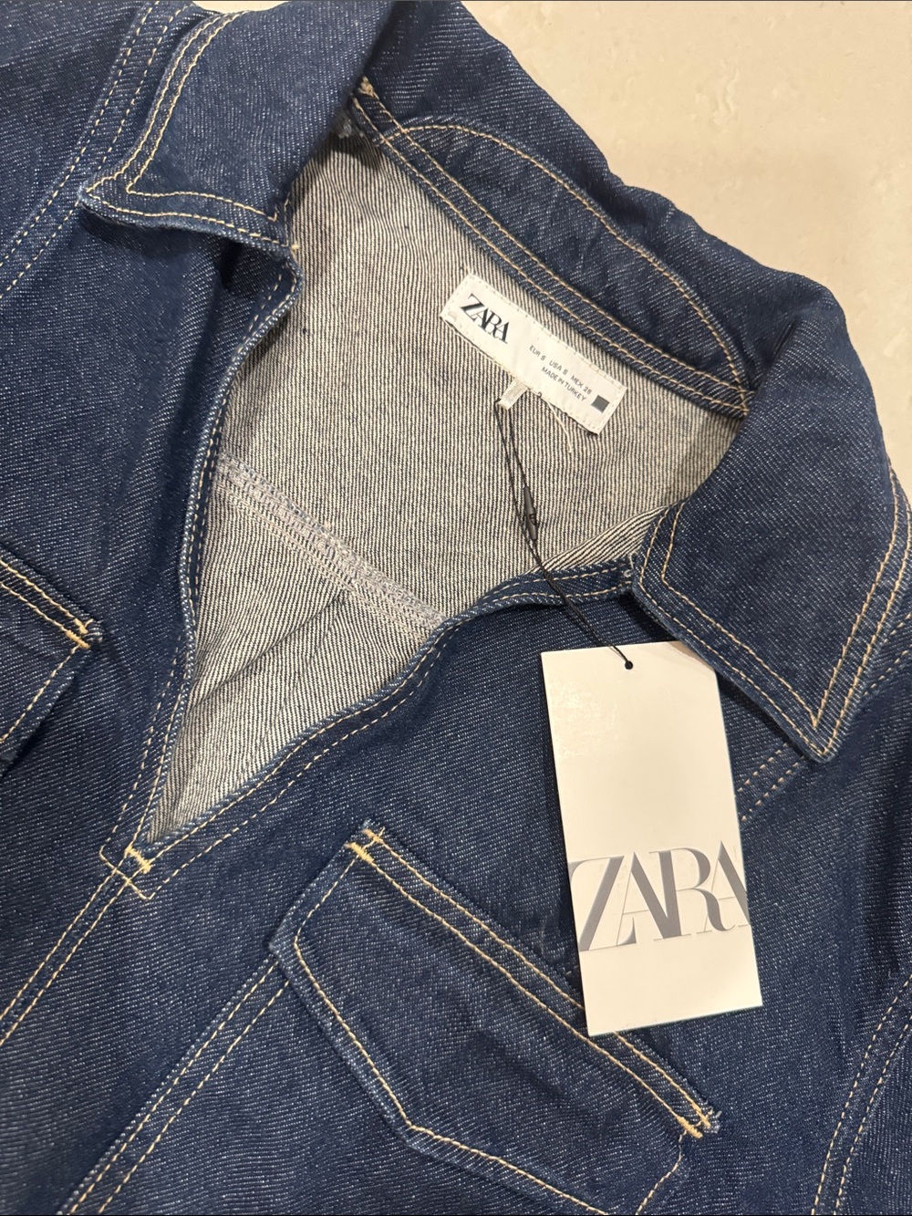 Zara Dark Blue Cropped Denim Jacket - Picture 2 of 4
